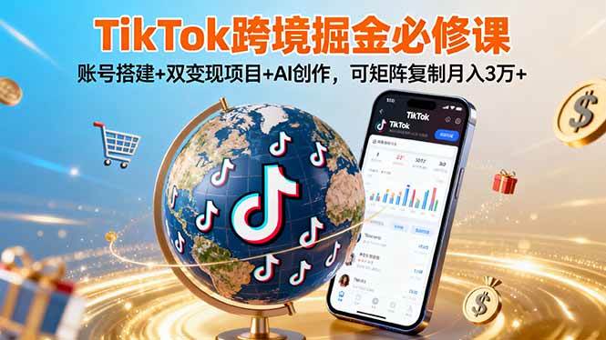 (16003期)TikTo跨境掘金必修课,账号搭建+双变现项目+AI创作,可矩阵复制月入3万+-轻创社项目网