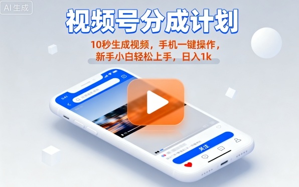 视频号分成计划懒人玩法,10秒生成视频,手机一键操作,新手小白轻松上手,日入1K【揭秘】-轻创社项目网