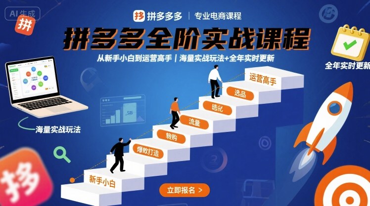 拼多多全阶实战课程,从新手小白到运营高手,海量实战玩法+全年实时更新【2025年9月更新】-轻创社项目网