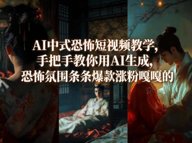 AI中式恐怖短视频教学,手把手教你用AI生成,恐怖氛围条条爆款涨粉嘎嘎的-轻创社项目网