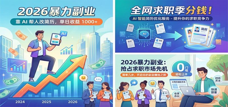 2026暴力副业:靠AI帮人改简历,单日收益1000+,全网求职季分钱-轻创社项目网