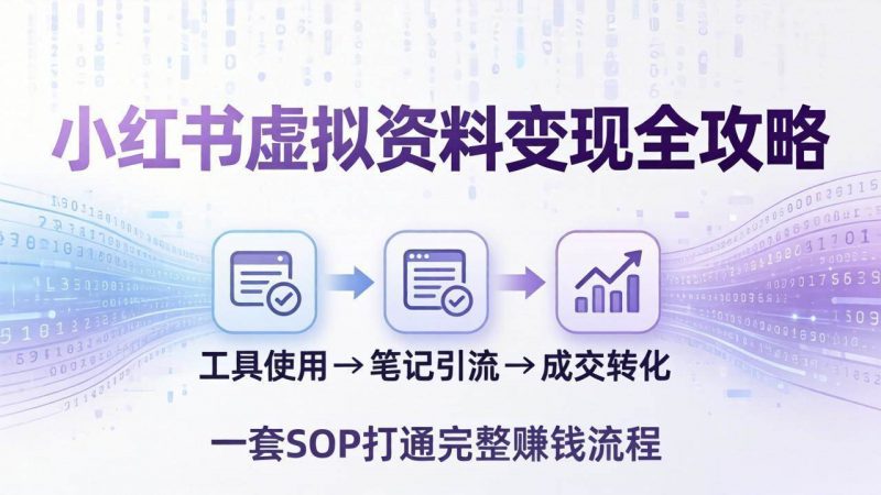 (17801期)小红书虚拟资料变现全攻略:从工具使用到笔记引流成交,一套 SOP 打通完整赚钱流程-轻创社项目网