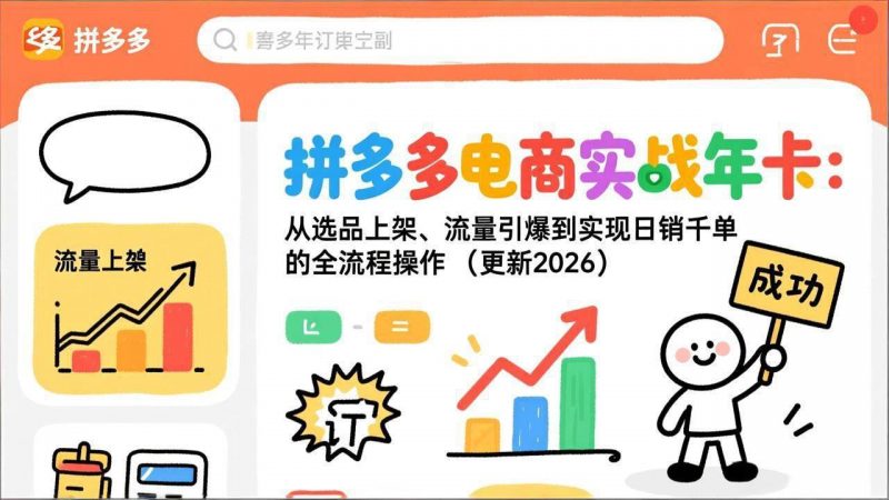 (17823期)拼多多电商实战年卡:从选品上架、流量引爆到实现日销千单的全流程操作(更新2026年3月)-轻创社项目网