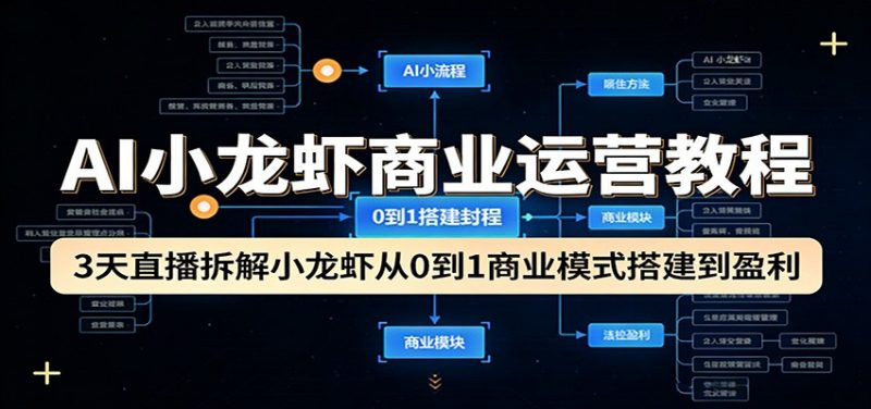 AI小龙虾商业运营教程:3天直播拆解小龙虾从0到1商业模式搭建到盈利-轻创社项目网