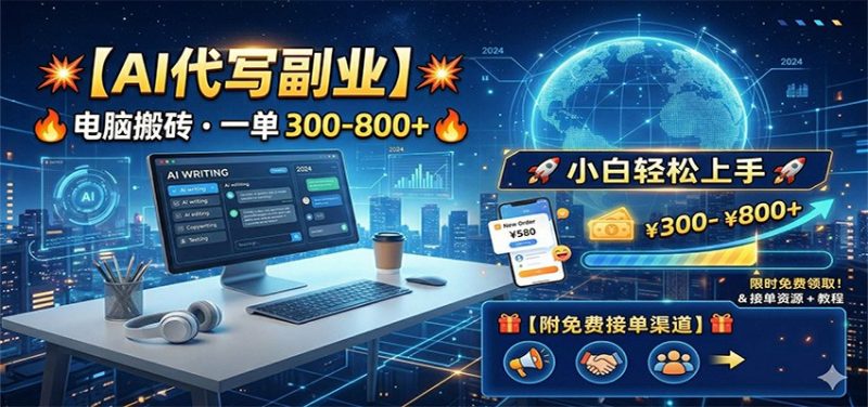 AI代写副业,电脑搬砖,一单300-800+,小白轻松上手,附免费接单渠道-轻创社项目网