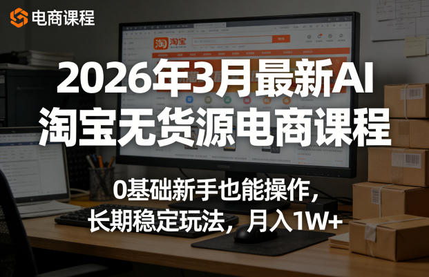 2026年3月最新AI淘宝无货源电商课程,0基础新手也能操作,长期稳定玩法,月入1W+-轻创社项目网