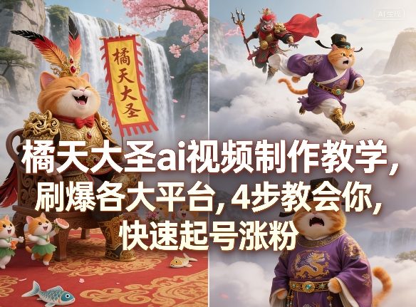橘天大圣ai视频制作教学,刷爆各大平台,4步教会你,快速起号涨粉-轻创社项目网