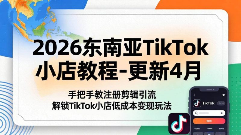 (18180期)2026东南亚TikTok小店教程-更新4月,手把手教注册剪辑引流,解锁TikTok小店低成本变现玩法-轻创社项目网