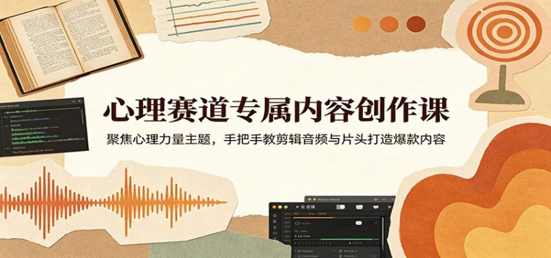心理赛道专属内容创作课：聚焦心理力量主题，手把手教剪辑音频与片头打造爆款内容-轻创社项目网