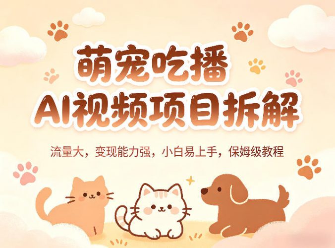 萌宠吃播AI视频项目拆解,流量大,变现能力强,小白易上手,保姆级教程-轻创社项目网