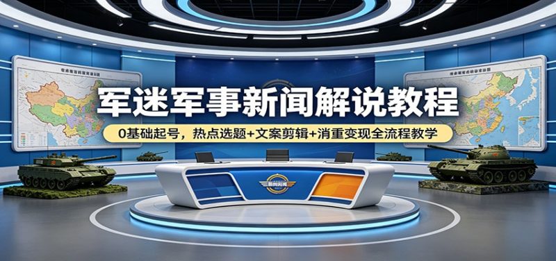军迷军事新闻解说教程:0基础起号,热点选题+文案剪辑+消重变现全流程教学-轻创社项目网