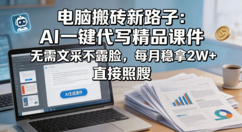电脑搬砖新路子:AI一键代写精品课件,无需文采不露脸,每月稳拿2W+,直接照搬-轻创社项目网