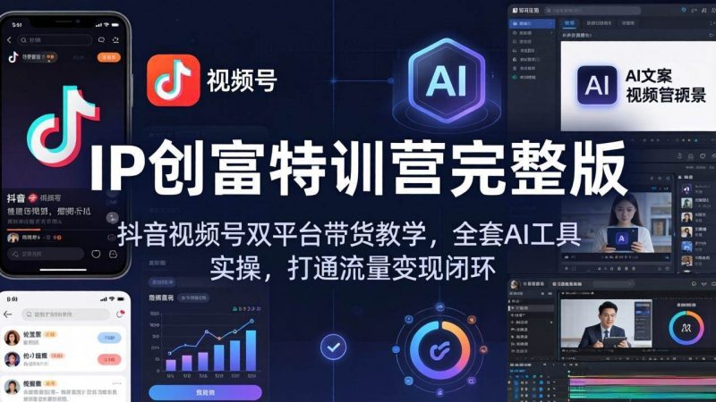 (18114期) IP创富特训营完整版:抖音视频号双平台带货教学,全套AI工具实操,打通流量变现闭环-轻创社项目网