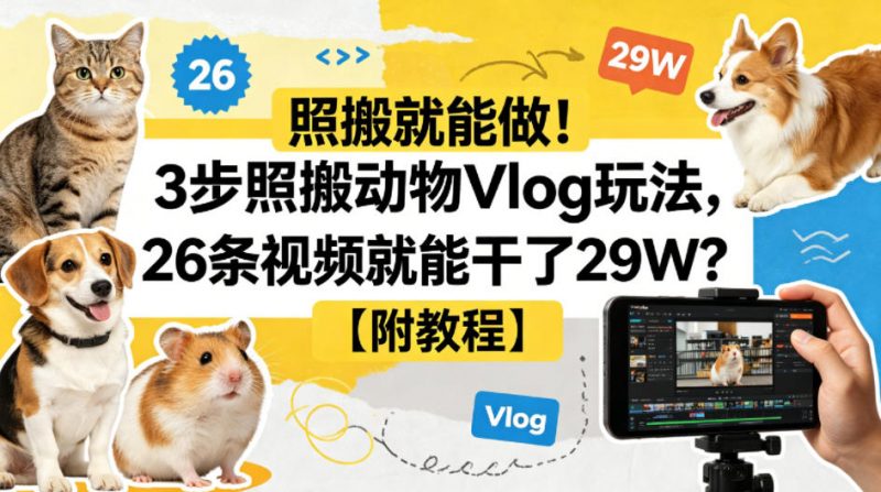照搬就能做！3步照搬动物Vlog玩法，26条视频就能干了29W？【附教程】【赠coze一键生成工作流】-轻创社项目网