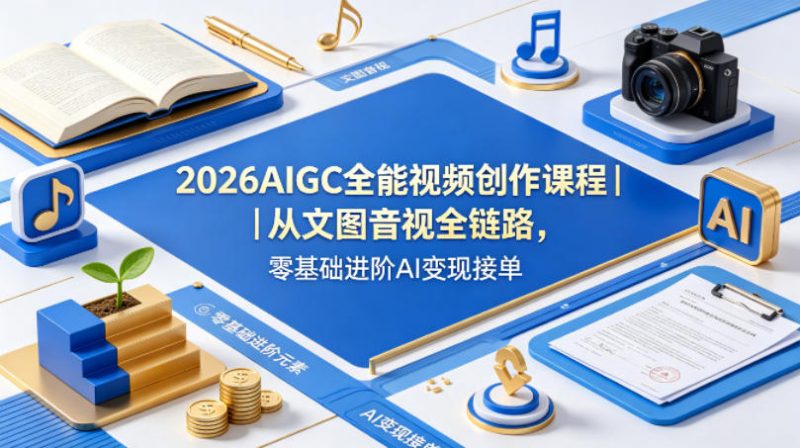 2026AIGC全能视频创作课程|从文图音视全链路,零基础进阶AI变现接单-轻创社项目网