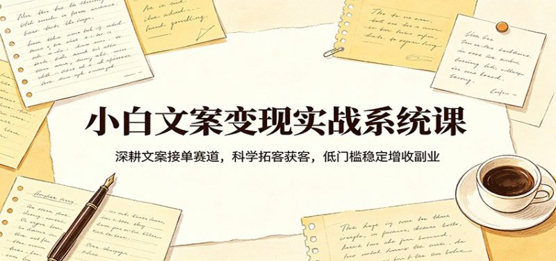 小白文案变现实战系统课:深耕文案接单赛道,科学拓客获客,低门槛稳定增收副业-轻创社项目网