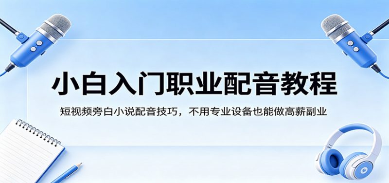 小白入门职业配音教程,短视频旁白小说配音技巧,不用专业设备也能做高薪副业-轻创社项目网