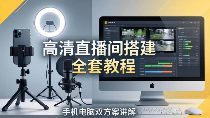 (18104期)高清直播间搭建全套教程,手机电脑双方案讲解,设备选型调试多机位实操教学-轻创社项目网