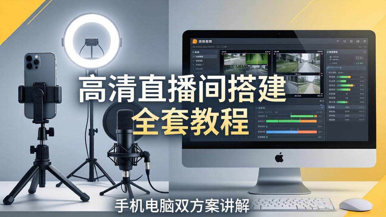 图片[1]-（18104期）高清直播间搭建全套教程，手机电脑双方案讲解，设备选型调试多机位实操教学