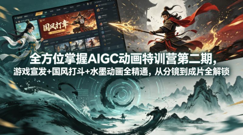 全方位掌握AIGC动画特训营第二期，游戏宣发+国风打斗+水墨动画全精通，从分镜到成片全解锁-轻创社项目网
