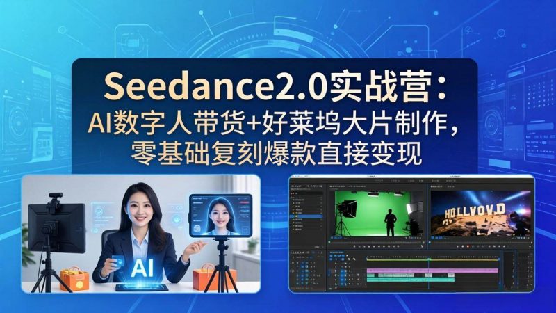 (18238期)Seedance2.0实战营:AI数字人带货+好莱坞大片制作,零基础复刻爆款直接变现-轻创社项目网