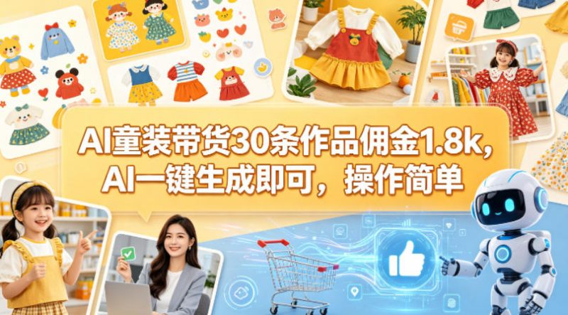 AI童装带货30条作品佣金1.8k，AI一键生成即可，操作简单-轻创社项目网