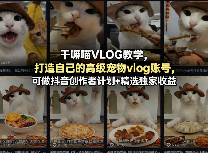 干嘛喵VLOG教学,打造自己的高级宠物vlog账号,可做抖音创作者计划+精选独家收益-轻创社项目网