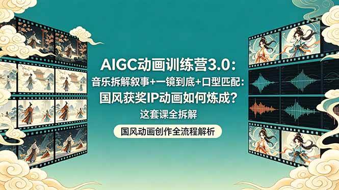 图片[1]-（18244期）AIGC动画训练营3.0：音乐拆解叙事+一镜到底+口型匹配：国风获奖IP动画如何炼成？这套课全拆解