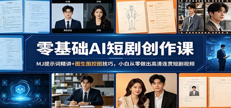 零基础AI短剧创作课:MJ提示词精讲+图生图控图技巧,小白从零做出高清连贯短剧视频-轻创社项目网