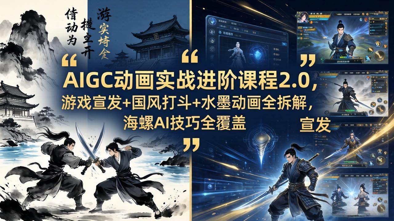 图片[1]-（18235期）AIGC动画实战进阶课程2.0，游戏宣发+国风打斗+水墨动画全拆解，海螺AI技巧全覆盖