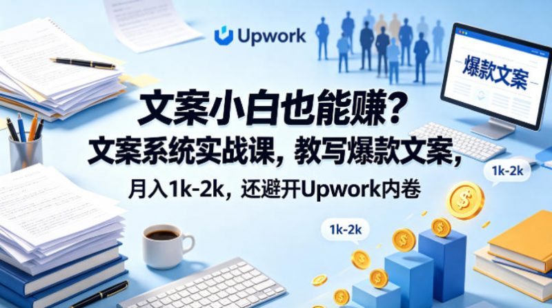 文案小白也能賺？文案系统实战课，教写爆款文案，月入1k-2k，还避开Upwork内卷【原创双语字幕】-轻创社项目网
