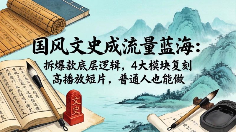 (18227期)国风文史成流量蓝海:拆爆款底层逻辑,4大模块复刻高播放短片,普通人也能做-轻创社项目网