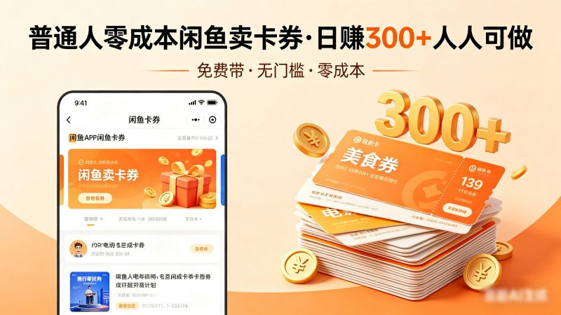 普通人必看！零成本闲鱼卖卡券，免费带，日赚300+人人可做-轻创社项目网