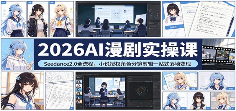 2026AI漫剧实操课:Seedance2.0全流程,小说授权角色分镜剪辑一站式落地变现-轻创社项目网