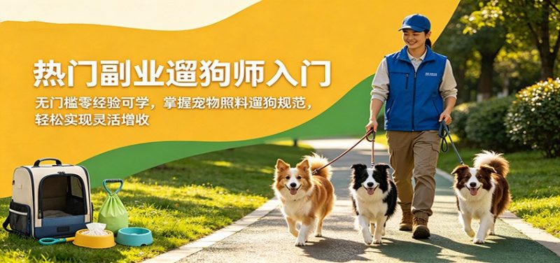 热门副业遛狗师入门,无门槛零经验可学,掌握宠物照料遛狗规范,轻松实现灵活增收-轻创社项目网