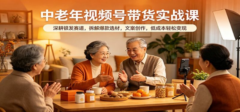 中老年视频号带货实战课：深耕银发赛道，拆解爆款选材，文案创作，低成本轻松变现-轻创社项目网