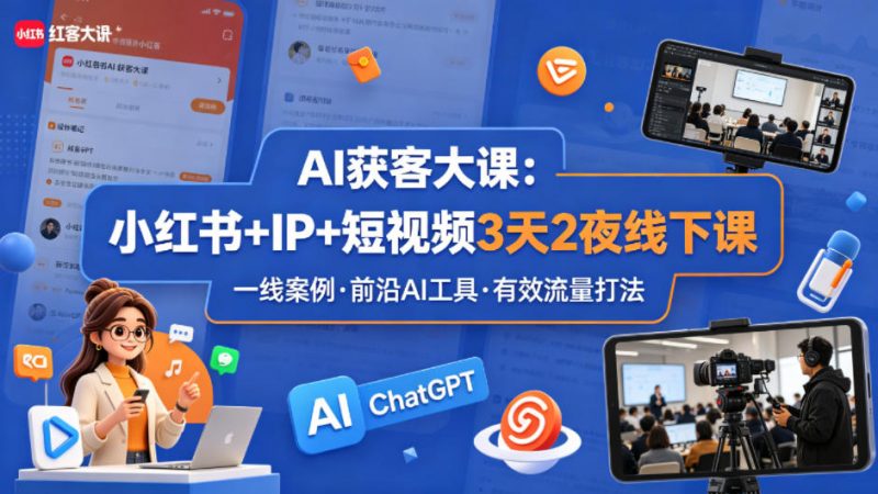 AI获客大课小红书+IP+短视频3天2夜线下课,用最真实的一线案例,最前沿的AI工具,最有效的流量打法-轻创社项目网