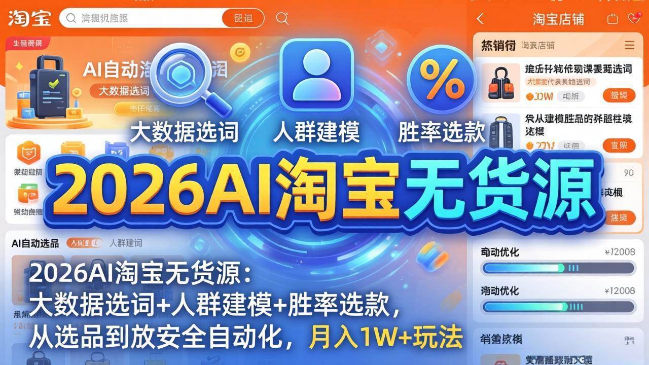图片[1]-（18046期）2026AI淘宝无货源-4月更新：大数据选词+人群建模+胜率选款，从选品到放大全自动化，月入1W+玩法