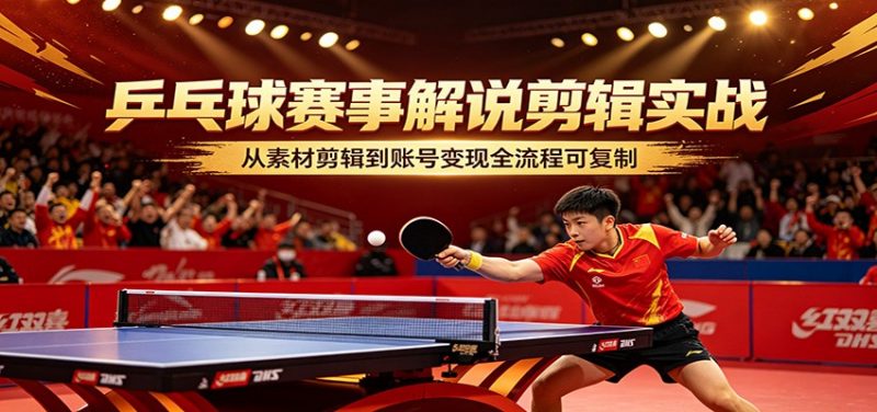 乒乓球赛事解说剪辑实战,从素材剪辑到账号变现全流程可复制-轻创社项目网
