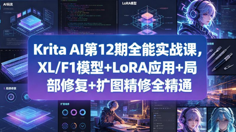 Krita AI第12期全能实战课,XL/F1模型+LoRA应用+局部修复+扩图精修全精通-轻创社项目网