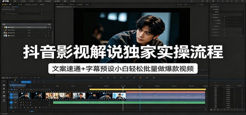抖音影视解说独家实操流程,文案速通+字幕预设小白轻松批量做爆款视频-轻创社项目网