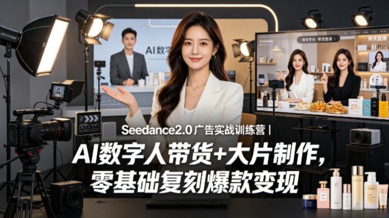 Seedance2.0广告实战训练营|AI数字人带货+大片制作,零基础复刻爆款变现-轻创社项目网