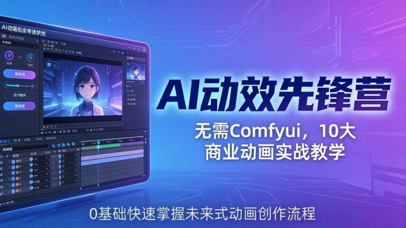 (18077期)AI 动效先锋营:无需Comfyui,10大商业动画实战教学,0基础快速掌握未来式动画创作流程-轻创社项目网