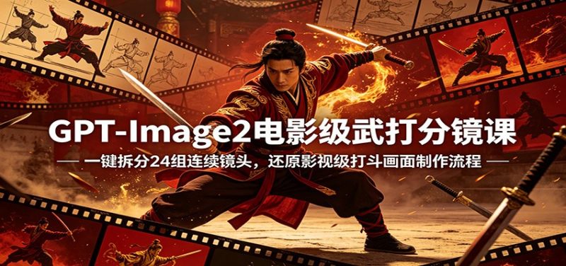 GPT-Image2电影级武打分镜课:一键拆分24组连续镜头,还原影视级打斗画面制作流程-轻创社项目网