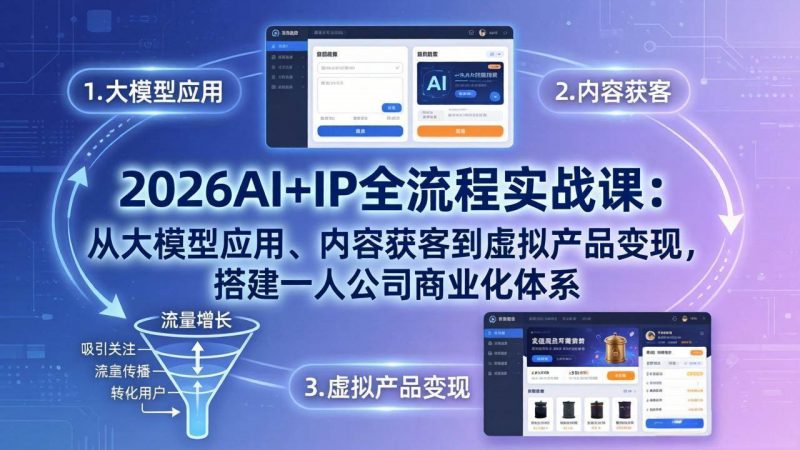 (17863期)2026AI+IP全流程实战课:从大模型应用、内容获客到虚拟产品变现,搭建一人公司商业化体系-轻创社项目网
