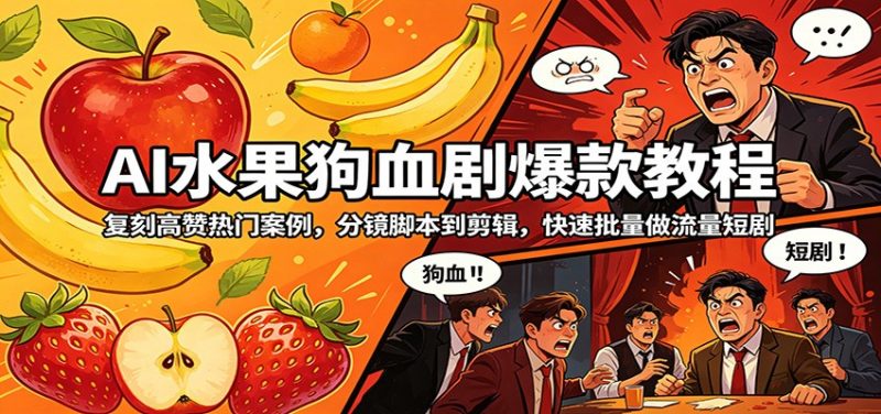AI水果狗血剧爆款教程:复刻高赞热门案例,分镜脚本到剪辑,快速批量做流量短剧-轻创社项目网