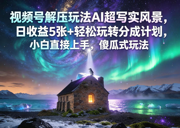 视频号解压玩法AI超写实风景,日收益5张+轻松玩转分成计划,小白直接上手,傻瓜式玩法-轻创社项目网