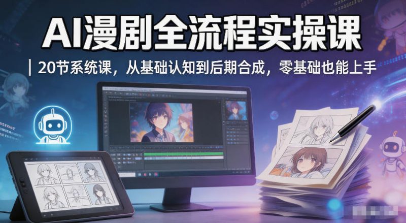 AI漫剧全流程实操课|20节系统课,从基础认知到后期合成,零基础也能上手-轻创社项目网