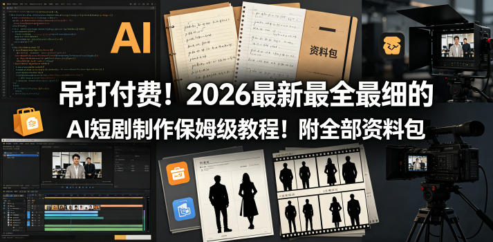 吊打付费！2026最新最全最细的AI短剧制作保姆级教程！附全部资料包-轻创社项目网
