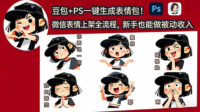 图片[1]-（18402期）豆包+PS一键生成表情包！微信表情上架全流程，新手也能做被动收入